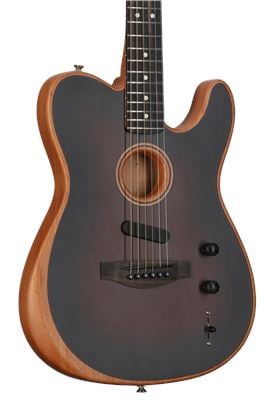 Fender Acoustasonic Telecaster Guitar Bourbon Burst with Gig Bag Body Angled View